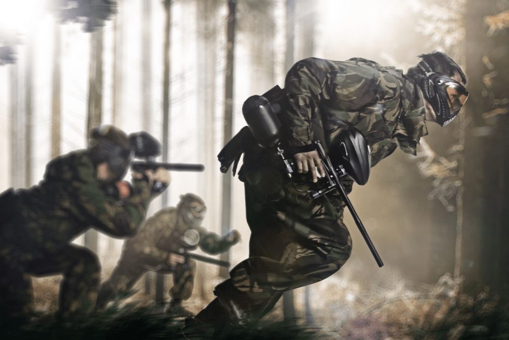 A Paintball squad in camo gear.